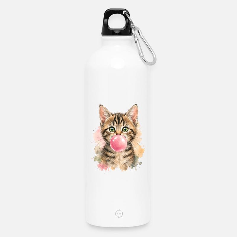 Chat avec une bulle rose - Gourde en inox avec mousqueton 750 ml - blanc