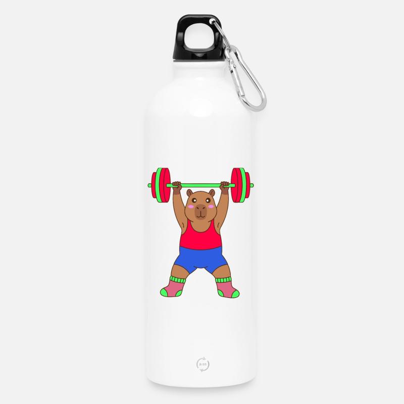 Cute Gym Capybara –Funny Workout Gift - Water Bottle with carabiner 750 ml - white
