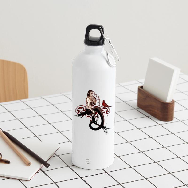 Wunderbare dunkle Meerjungfrau, die in einem Baum sitzt Trinkflasche mit Karabiner 750 ml