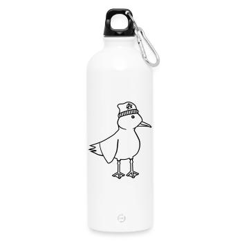 Möwe Anarchie – Freche maritim Hipster Küstenkunst - Trinkflasche mit Karabiner 750 ml - Weiß - Vorne