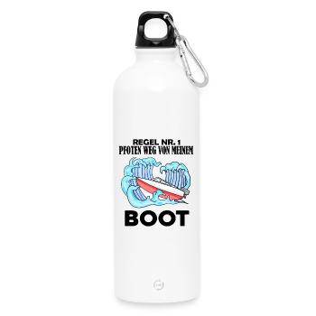 Motorboot Kapitän Boot Boote Seefahrt Geschenk - Trinkflasche mit Karabiner 750 ml - Weiß - Vorne