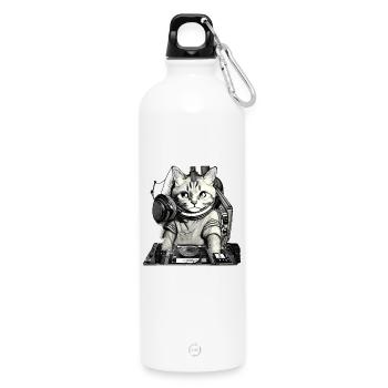 DJ cat with mixer - Water Bottle with carabiner 750 ml - white - Front