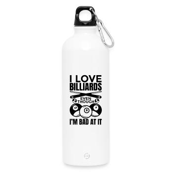 Funny billiard player - Water Bottle with carabiner 750 ml - white - Front