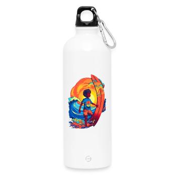 Surfeur avec motif rayon de soleil - Gourde en inox avec mousqueton 750 ml - blanc - Devant