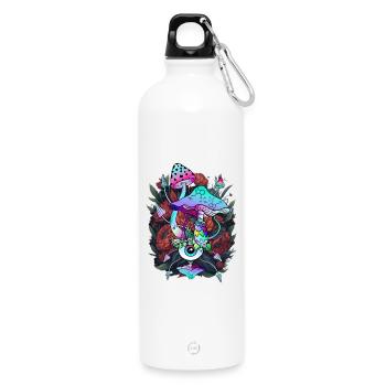 Psychedelische Pilz - Augen Kunst mit Blumen - Trinkflasche mit Karabiner 750 ml - Weiß - Vorne