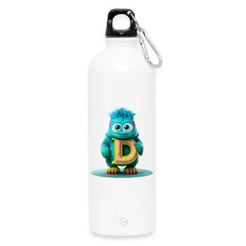 Buntes Monster mit hellem Buchstaben D - Trinkflasche mit Karabiner 750 ml - Weiß - Vorne