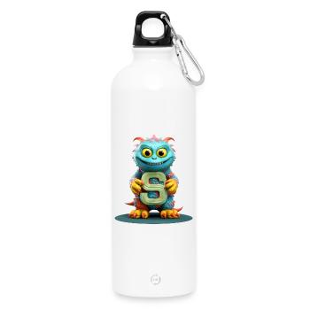 Buntes Monster mit Alphabet Buchstabe S - Trinkflasche mit Karabiner 750 ml - Weiß - Vorne