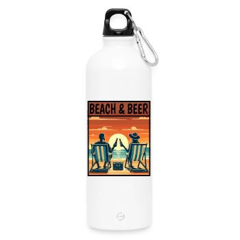 Strand & Bier Sonnenuntergang Entspannung Paar Urlaub - Trinkflasche mit Karabiner 750 ml - Weiß - Vorne