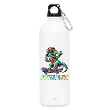 Skatersaurus Dinosaur Retro Skateboarding Design - Water Bottle with carabiner 750 ml - white - Front