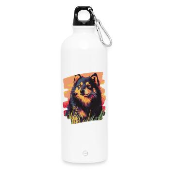 Finnish Lapphund - Water Bottle with carabiner 750 ml - white - Front