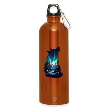 Wolf Night Northern Lights Silhouette - Water Bottle with carabiner 750 ml - burnt orange - Front