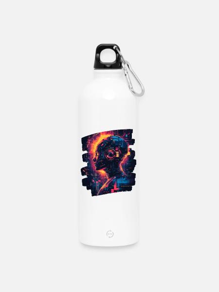 Cyberpunk Cyborg - Trinkflasche mit Karabiner 750 ml - Weiß