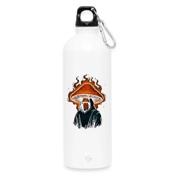 Mystischer Pilz-Schamane in feuriger Kapuze - Trinkflasche mit Karabiner 750 ml - Weiß - Vorne