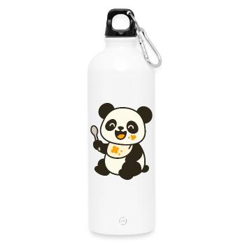 Futtern mit dem Panda-Jungtier – Kunterbunt süß - Trinkflasche mit Karabiner 750 ml - Weiß - Vorne