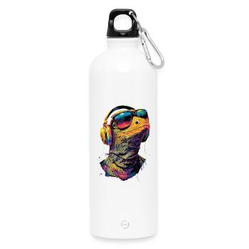 Lézard varan, reptile, dragon de Komodo, varan bagué, lézard - Gourde en inox avec mousqueton 750 ml - blanc - Devant