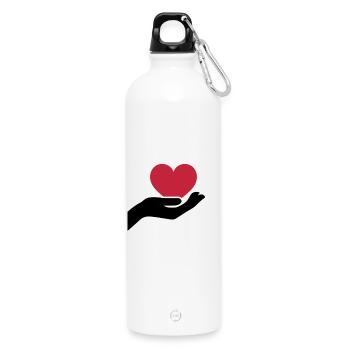 Herz in Hand Symbol der Fürsorge und Mitgefühl - Trinkflasche mit Karabiner 750 ml - Weiß - Vorne