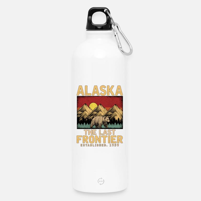 Alaska Gebirgslandschaft mit Bär - Trinkflasche mit Karabiner 750 ml - Weiß