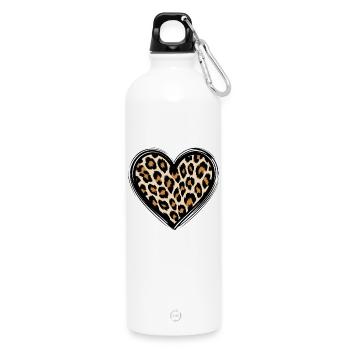 Leopard heart pattern with animal print - Water Bottle with carabiner 750 ml - white - Front