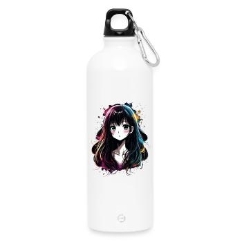 Anime girl with colorful gradient - Water Bottle with carabiner 750 ml - white - Front