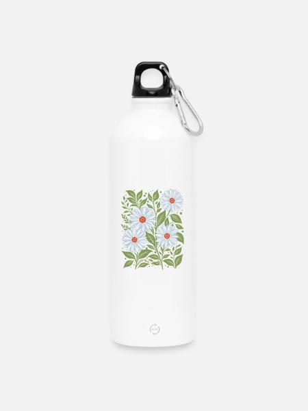 Marguerites en bleu ciel floral - Gourde en inox avec mousqueton 750 ml - - Devant