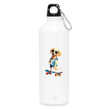 Labrador Skaterhund Denim Look - Trinkflasche mit Karabiner 750 ml - Weiß - Vorne