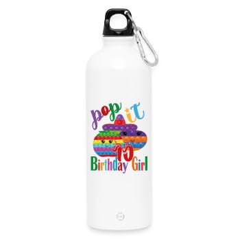 pop-it Birthday girl 10 - Water Bottle with carabiner 750 ml - white - Front