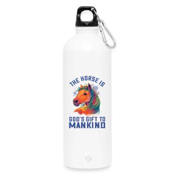 Colorful Horse Illustration in Watercolor Horses Fan - Water Bottle with carabiner 750 ml - white - Front