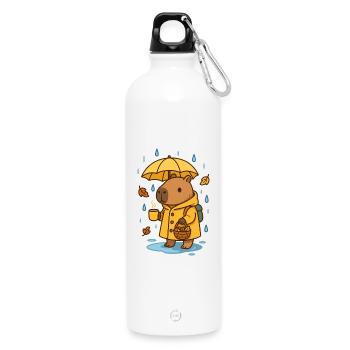Capybara in the Rain – Cozy Autumn Feeling - Water Bottle with carabiner 750 ml - white - Front