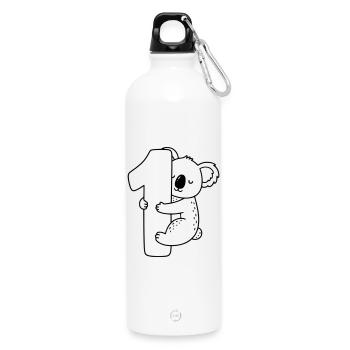 Koala mit Zahl 1 Cartoon Illustration - Trinkflasche mit Karabiner 750 ml - Weiß - Vorne