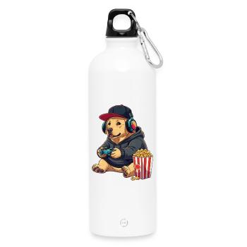 Chien gamer labrador avec du popcorn - Gourde en inox avec mousqueton 750 ml - blanc - Devant