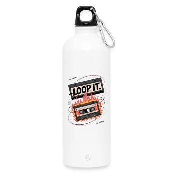 Cassette rétro avec design de flamme « Loop It » - Gourde en inox avec mousqueton 750 ml - blanc - Devant