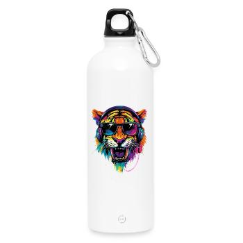 Säbelzahntiger Smilodon Raubkatze Säbelzahn Tiger - Trinkflasche mit Karabiner 750 ml - Weiß - Vorne