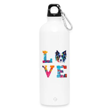 Colorful Border Collie Love Dog Art Portrait - Water Bottle with carabiner 750 ml - white - Front