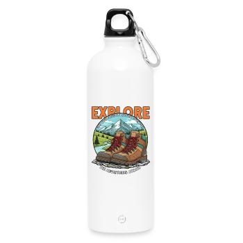 Explore Adventure – Wandern Outdoor Berge Natur - Trinkflasche mit Karabiner 750 ml - Weiß - Vorne