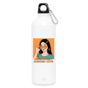 Consciously Chronic Cute – Stylish Girl Design - Water Bottle with carabiner 750 ml - white - Front