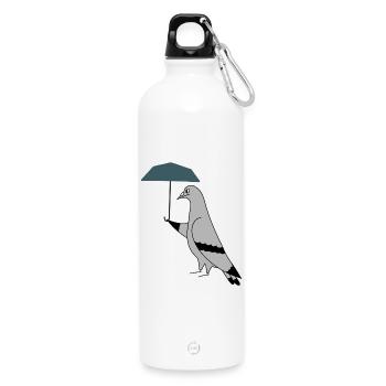 Pigeon with Umbrella – Urban Minimal Illustration - Trinkflasche mit Karabiner 750 ml - Weiß - Vorne