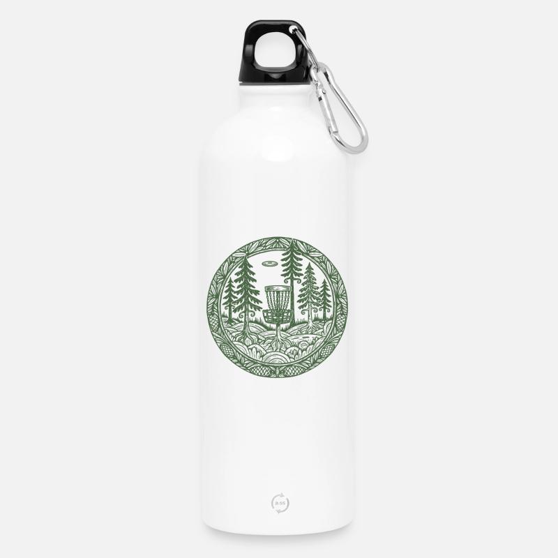 Szene des Forest Disc Golf Basket Flying Disc Courses - Trinkflasche mit Karabiner 750 ml - Weiß