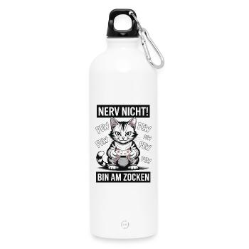 Nerv nicht bin am Zocken Gamer Katze Design - Trinkflasche mit Karabiner 750 ml - Weiß - Vorne