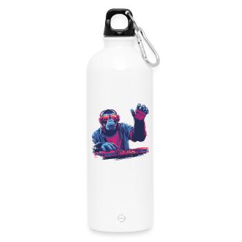 Cool DJ monkey - Water Bottle with carabiner 750 ml - white - Front