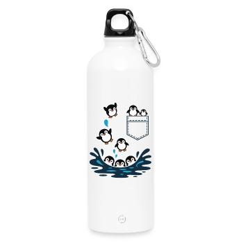 Penguin Jump Into The Water Pocket Design - Water Bottle with carabiner 750 ml - white - Front