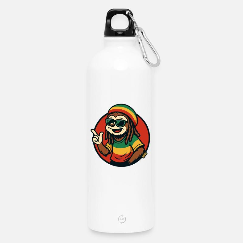 Reggae sloth with sunglasses - Water Bottle with carabiner 750 ml - white
