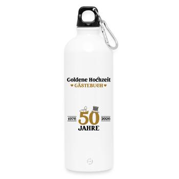 Golden Wedding Anniversary 2026 50th Wedding Anniversary Guestbook - Water Bottle with carabiner 750 ml - white - Front