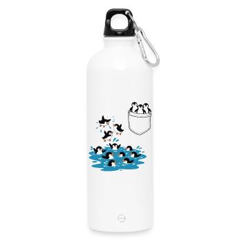 Penguin Jump Into The Water Pocket Design - Water Bottle with carabiner 750 ml - white - Front