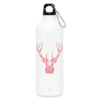 Tech Deer – Geometric Deer in Red - Water Bottle with carabiner 750 ml - white - Front