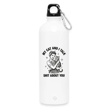 Mon chat et moi parlons n’importe quoi – Design de maman de chat - Gourde en inox avec mousqueton 750 ml - blanc - Devant