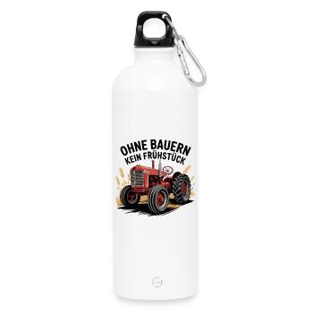  Ohne Bauern Kein Frühstück Roter Traktor - Trinkflasche mit Karabiner 750 ml - Weiß - Vorne