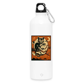 Moon Cat Demon in Autumn Moon - Water Bottle with carabiner 750 ml - white - Front
