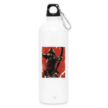 Kapuzen Bogenschütze auf rotem Hintergrund - Trinkflasche mit Karabiner 750 ml - Weiß - Vorne