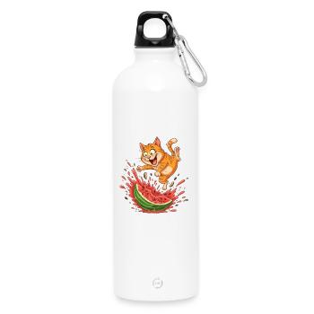 Katzen Sommer Wassermelone Spritzer - Trinkflasche mit Karabiner 750 ml - Weiß - Vorne