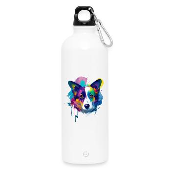 Cardigan Walisischer Corgi Lebendige Ölmalerei Kunst - Trinkflasche mit Karabiner 750 ml - Weiß - Vorne